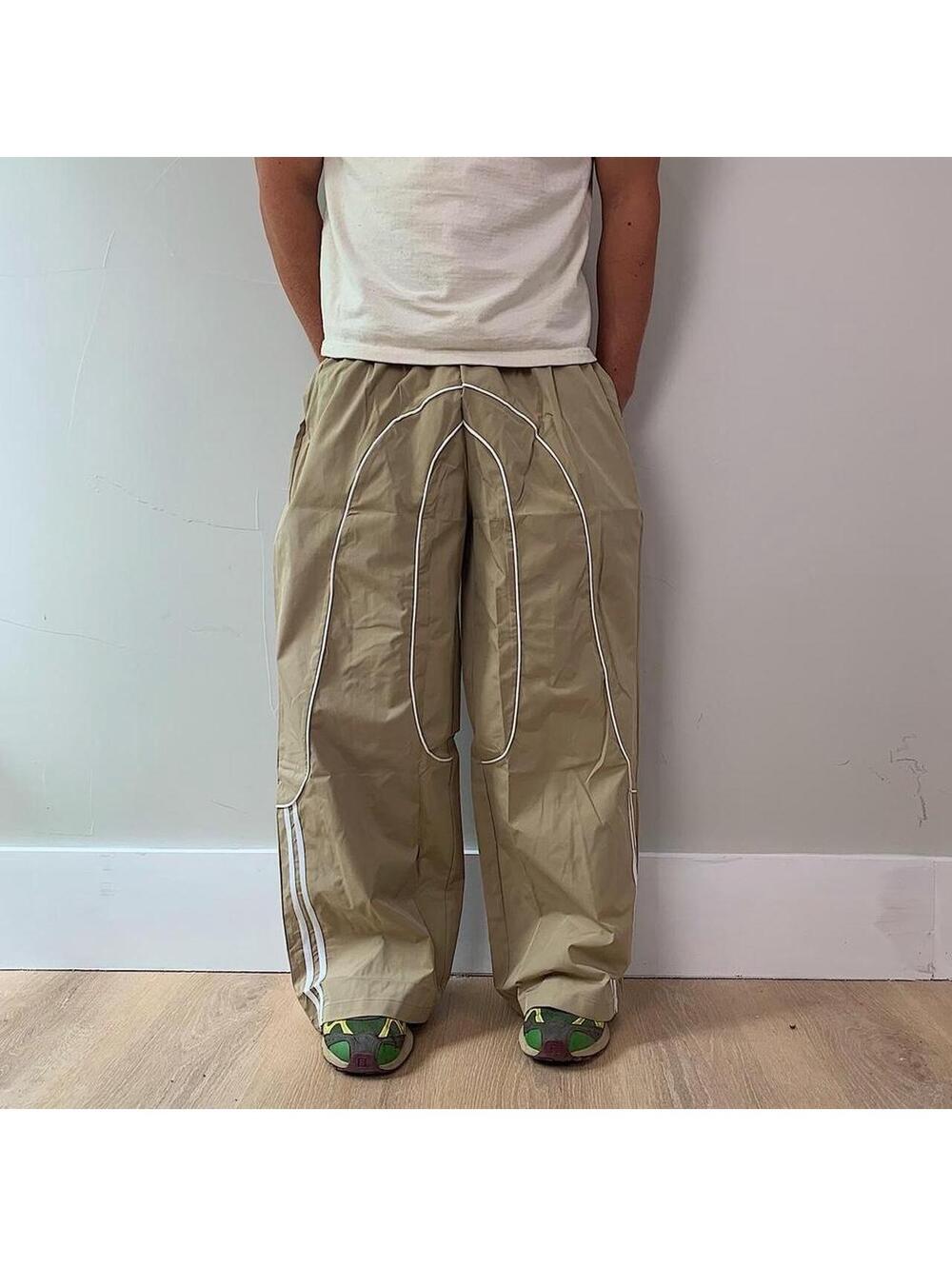 Streetwear super Baggy Y2K vintage style khaki track pants with white stripes - Picture 8 of 8